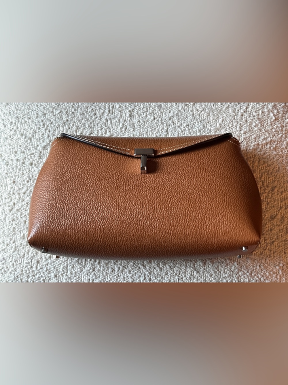 Toteme Tan T-Lock Convertible Leather Clutch